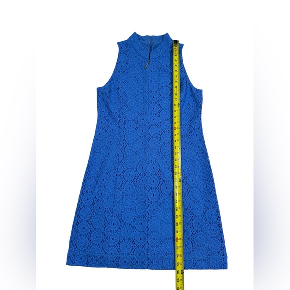 Lilly Pulitzer Blue Crochet Lace Sleeveless Fit Shift Dress Women’s Large Lined - Picture 4 of 7